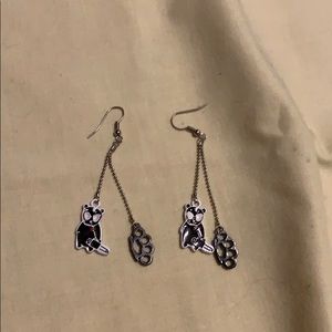 Brass knuckle and bear with chainsaw earrings